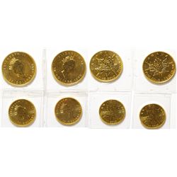 Four 1998 Fractional Canadian Gold Maple Leaf Coins, Uncirculated 9999