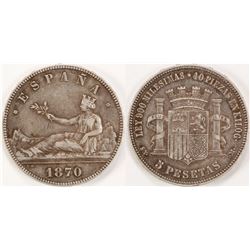 1870 Silver 5 Pesetas