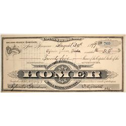 Homer Mill & Mining Stock Certificate