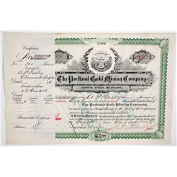 Portland Gold Mining Stock Certificate