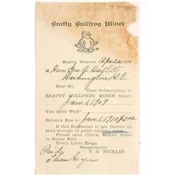 Beatty Bullfrog Miner Subscription Receipt