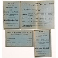 1892 Price Lists for Plug Tobacco