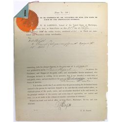 1881 Document Signed by U.S. Consul to Martinique