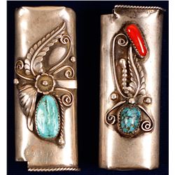 Two Silver & Turquoise Lighter Cases