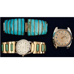 Two Turquoise Watchbands and One Watch