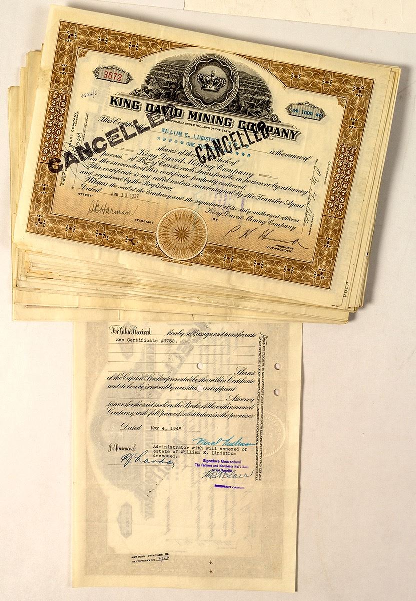 King David Mining Company Stock Certificate