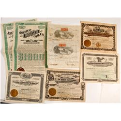 Eight US Mining Stock Certificates & Bonds