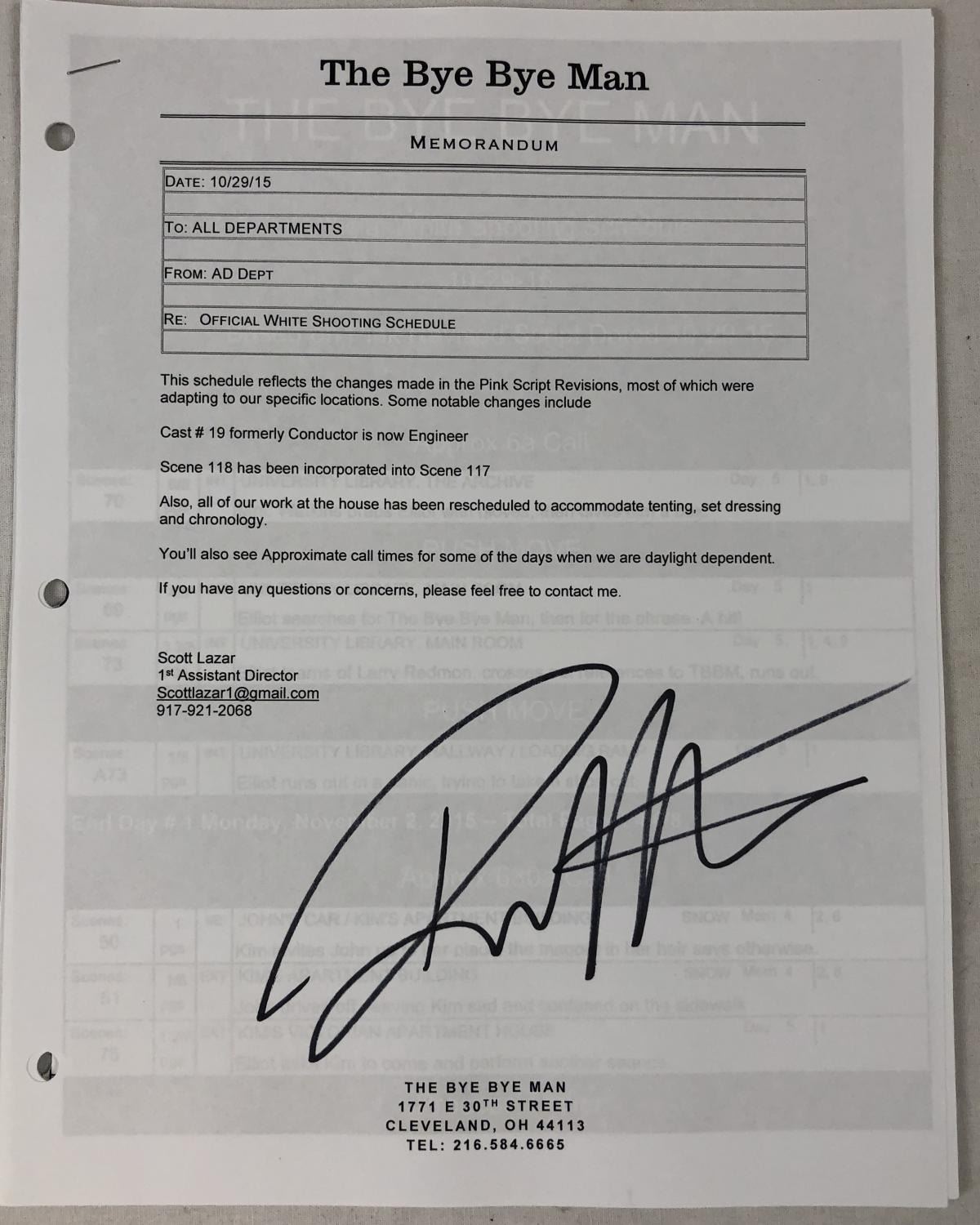 The Bye Bye Man 17 Signed Memorandum The Bye Bye Man 17 Signed Memorandum