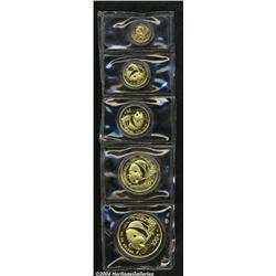 Peoples Republic Five-piece Gold Panda Proof Set 1987 including: