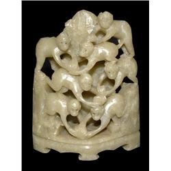 Chinese Carved Stone Monkeys Pen Stand