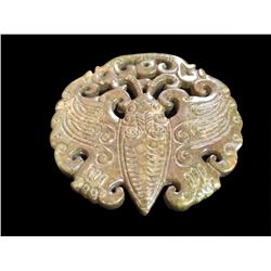 Chinese Carved Stone Moth Pendant Amulet