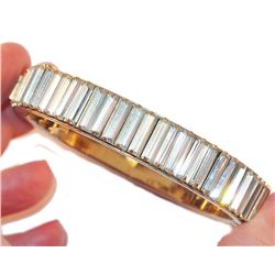 Vintage Goldtone Channel Set Clear Rhinestone Baguettes Hinged Bangle Bracelet