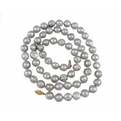 Vintage 24" Gray Baroque Pearl 14kt Gold Necklace
