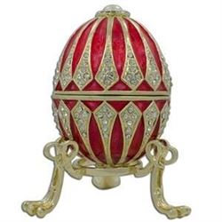 3.25" Red Enamel Jeweled Faberge Inspired Easter Egg