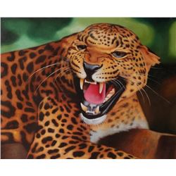 Signed Oil on Canvas Painting, African Leopard