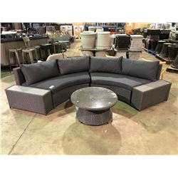 DARK GREY VALE CURVED SOFA SET WITH OVERSTUFFED CUSHIONS.