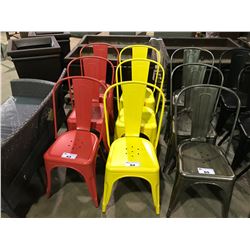 SET OF 3 YELLOW METAL INDOOR / OUTDOOR BISTRO / PATIO CHAIRS