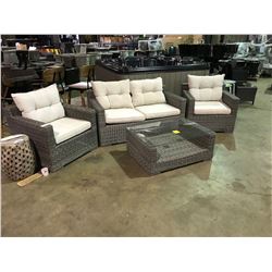 LIGHT GREY SANTANA PATIO SOFA SET WITH OVERSTUFFED CUSHIONS.