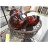 Image 1 : 3 Amber Glass Floats in Wire Basket