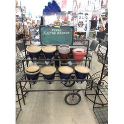 Metal Rolling Flower Market Stand with Pots