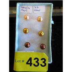 3 Pairs of Sterling Silver Genuine Pearl Earrings