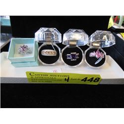 4 New Silver Tone Crystal Rings - Variety of Sizes