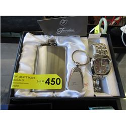 New Fondini Men's Watch, Flask & Key Chain Set