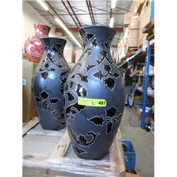 2 New Oversize Black & Grey Glazed Vase