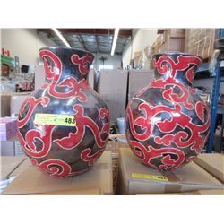 4 New Oversize Red & Metallic Glazed Vases