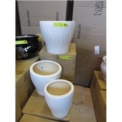 2 New 3 Piece White Ceramic Plant Pot Sets