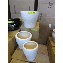 2 New 3 Piece White Ceramic Plant Pot Sets