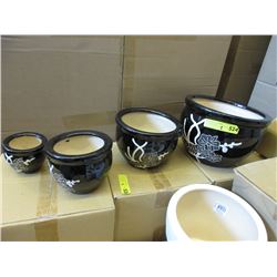 2 New 4 Piece Black & White Ceramic Plant Pot Sets