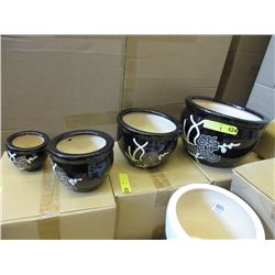 2 New 4 Piece Black & White Ceramic Plant Pot Sets