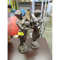 Pair of 15" Metallic Glazed Ceramic Statues