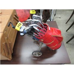 Rolling 12" Tall Golf Cart with Clubs