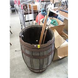 Wood Barrel with Flag Pole