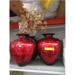 Three 14" Tall Red Vases - 13" Wide