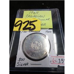 1964 Canadian Silver Dollar Coin - .800 Silver