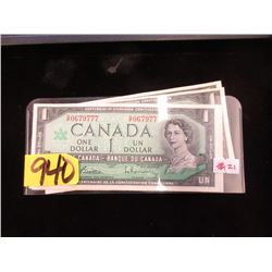 Three 1987 Canadian Centennial $1 Bills