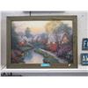 Image 1 : Wood Framed Print on Board Cottage Scene
