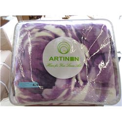 New Queen Size Purple Floral Sherpa Blanket