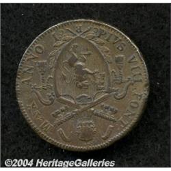 Papal States. Pius VIII 1/2 Baiocco 1829-R,