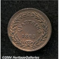 Papal States. Gregory XVI 1 Quattrino 1843R (year 13)