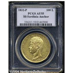 Sardinia. Carlo Alberto Gold 100 Lire 1832-P,