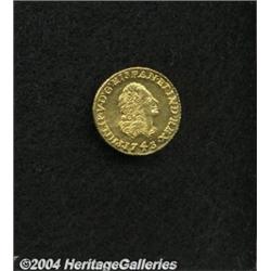 Felipe V gold Escudo 1743-Mo-MF (possibly 3/2),