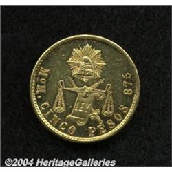 Republic Gold 5 Pesos 1887 Mo-M,