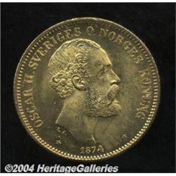 Oscar II gold 20 Kronor 1874,