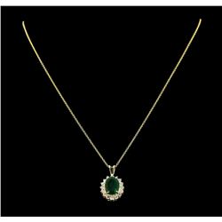 3.88 ctw Emerald and Diamond Pendant With Chain - 14KT Yellow Gold