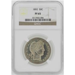 1892 Barber Half Dollar Proof Coin NGC PF65