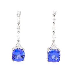 8.37 ctw Tanzanite And Diamond Earrings - 14KT White Gold